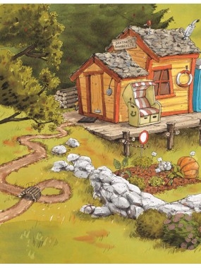 „Daktaras Bambeklis važiuoja traukiniu“ iliustracija