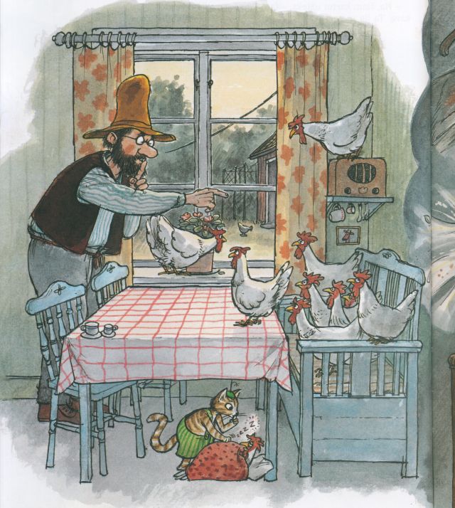 Iliustracija iš knygos ''Lapių medžioklė'' Sven Nordqvist, iliustracijos autoriaus, 2011