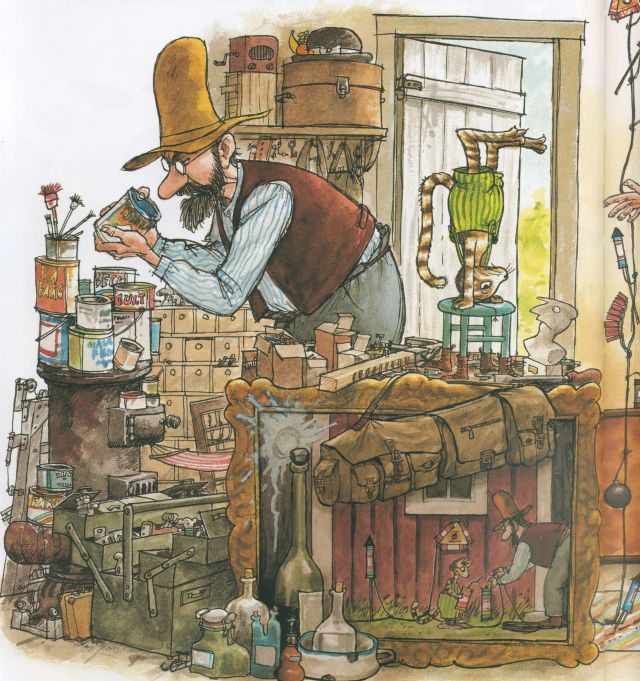 Iliustracija iš knygos „Lapių medžioklė“ Sven Nordqvist, iliustracijos autoriaus, 2011