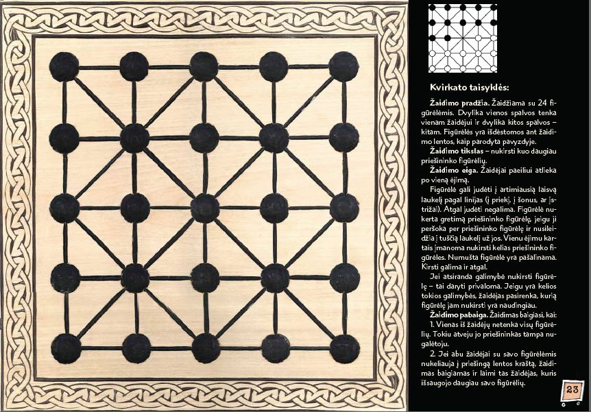 Knygelės viduryje žaidėjų laukia stalo žaidimas, kuris buvo žaidžiamas Valdovų rūmuose